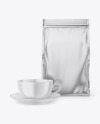 Metallic Stand-Up Bag with Coffee Mug Mockup