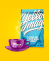 Metallic Stand-Up Bag with Coffee Mug Mockup