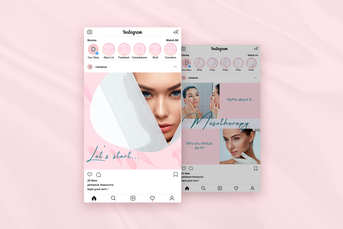 40 Beauty Pink Instagram Canva Tempates &#034;ROSY&#034; (Post, Stories &amp; Highlights)