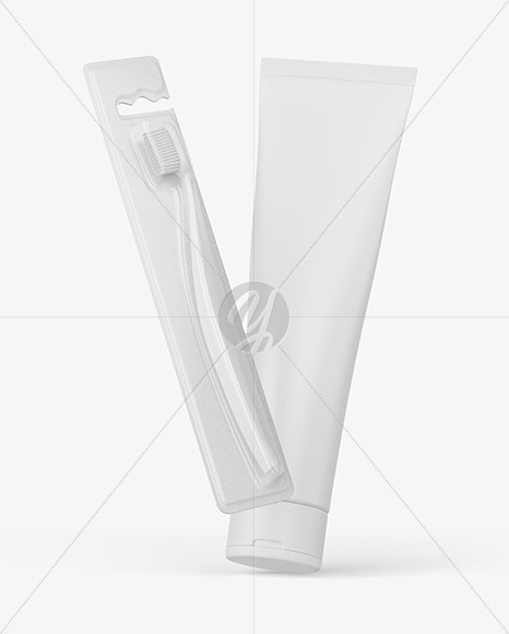 Kraft Toothbrush w/ Matte Cosmetic Tube Mockup