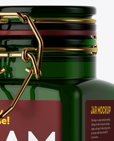 100ml Green Glass Jam Jar w/ Clamp Lid Mockup - Halfside View