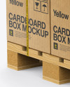 Wooden Pallet With 8 Cardboard Boxes Mockup - Halfside View