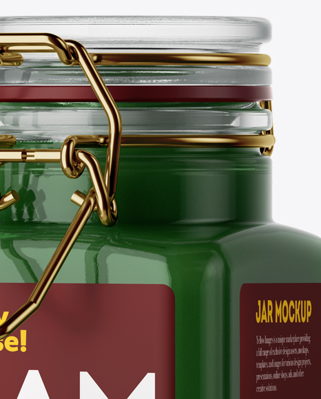 100ml Glass Green Jam Jar w/ Clamp Lid Mockup - Halfside View - Free