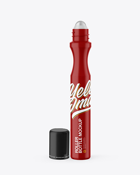 Opened Glossy Сosmetic Roller Bottle Mockup