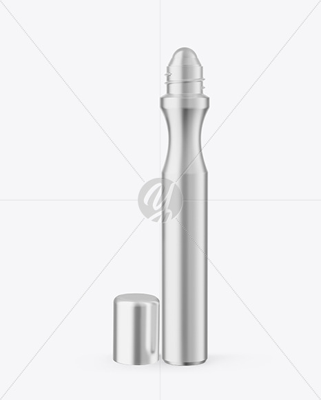 Opened Metallic Сosmetic Roller Bottle Mockup