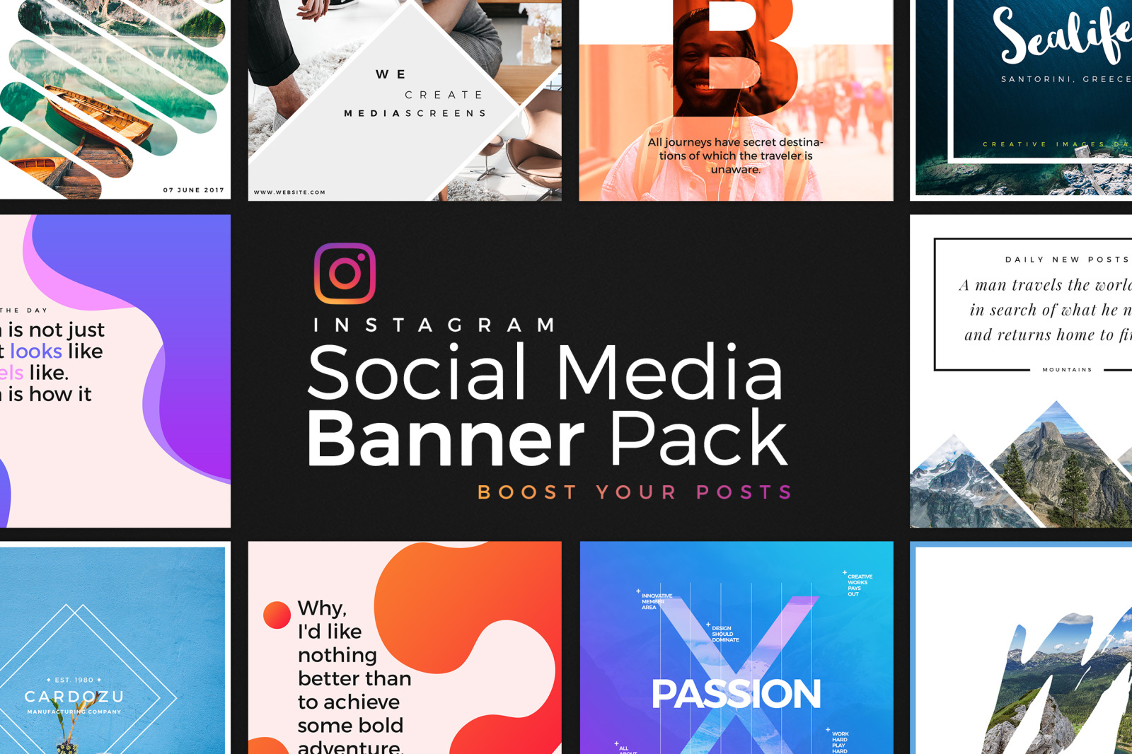 Instagram Social Media Banner Kit on Yellow Images Creative Store