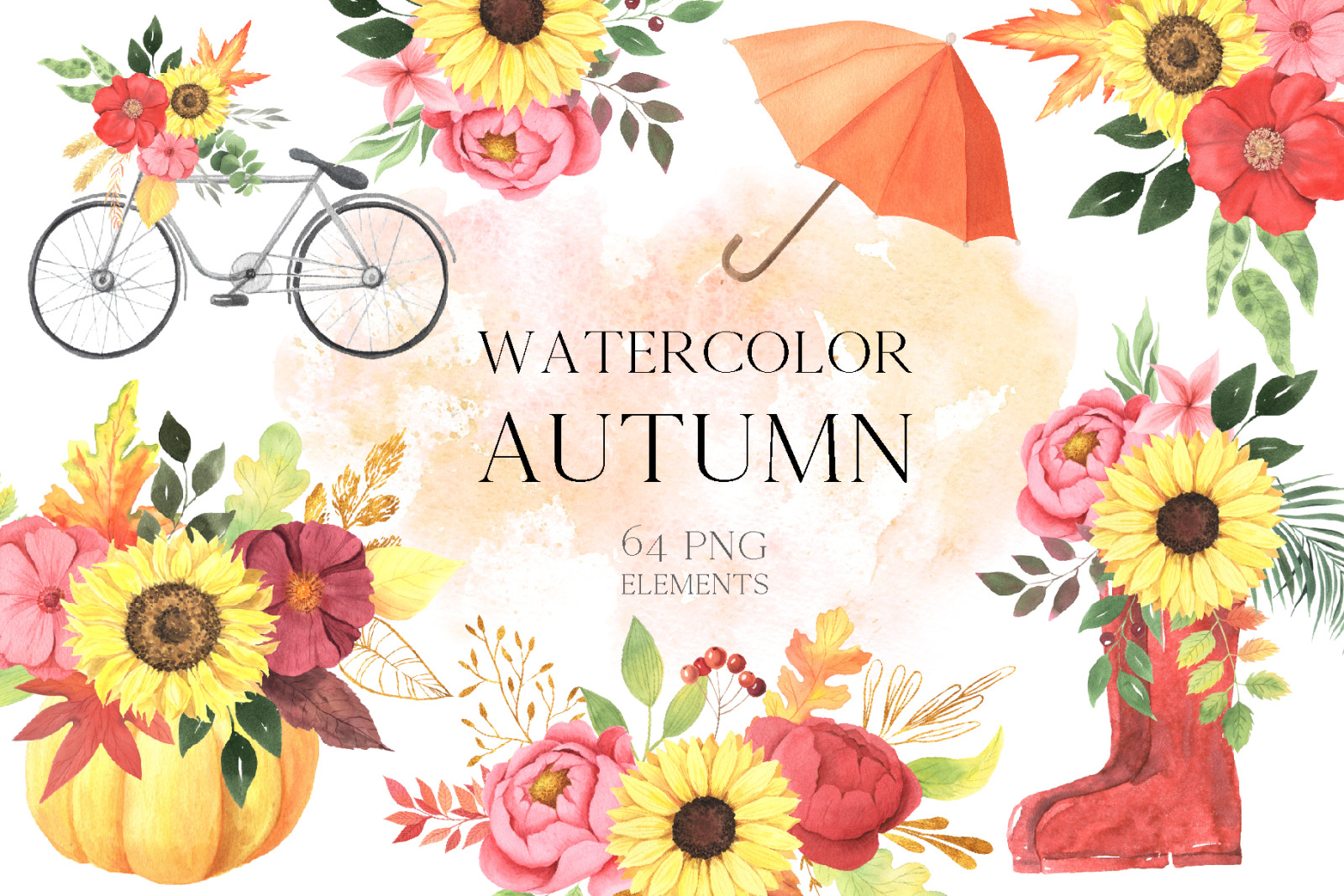 Watercolor Fall Floral Clipart