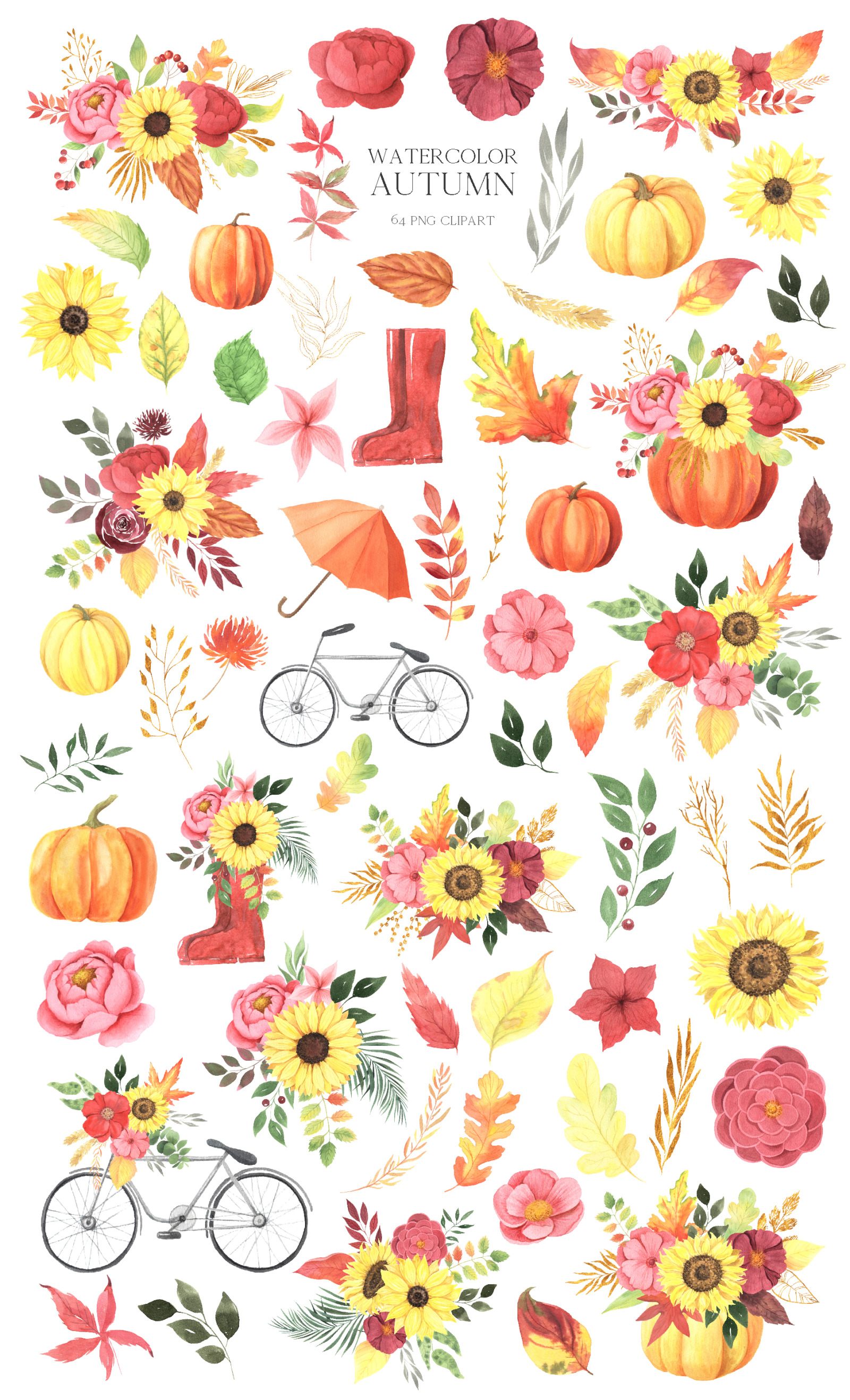 Watercolor Fall Floral Clipart