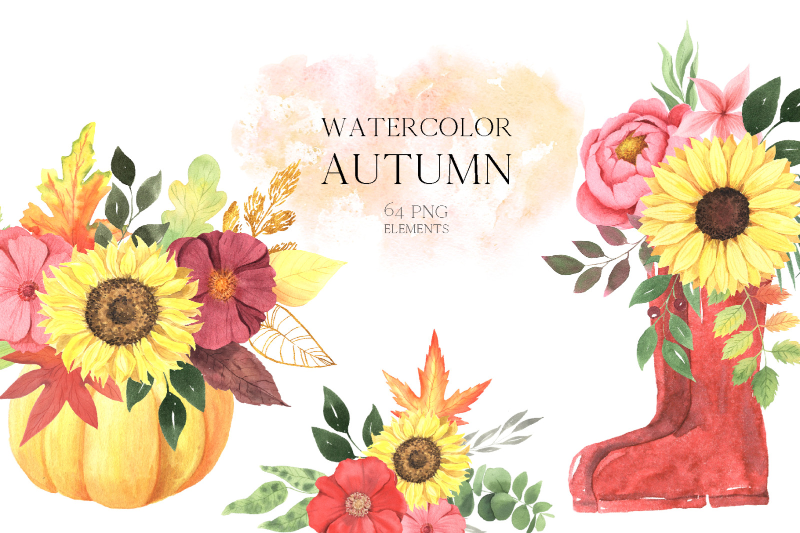 Watercolor Fall Floral Clipart