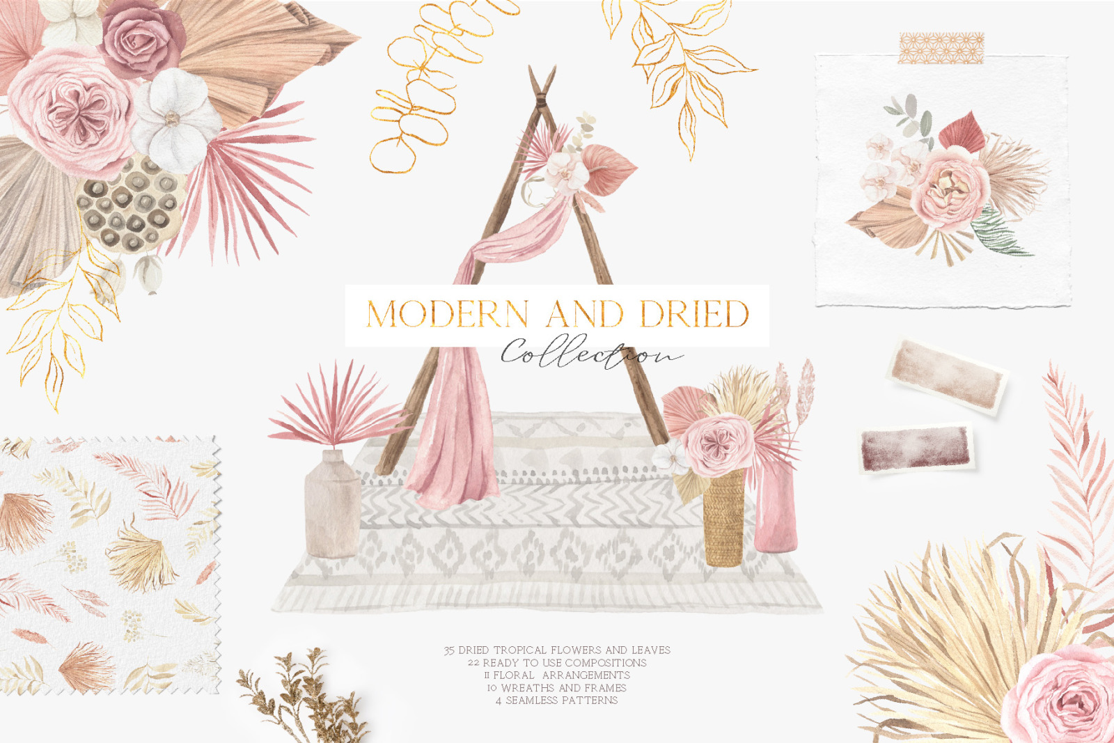 Boho Tropical Dried Watercolor Set Boho Tropical Dried Watercolor Set