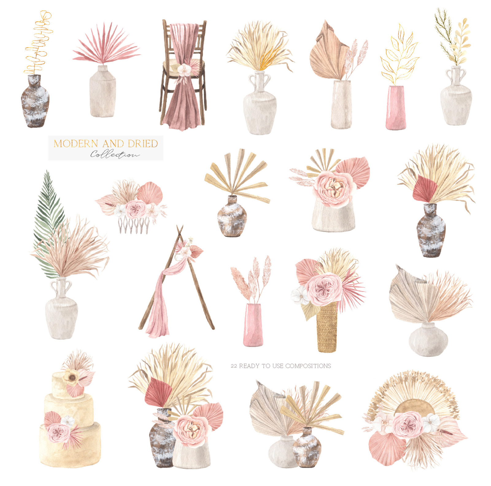 Boho Tropical Dried Watercolor Set Boho Tropical Dried Watercolor Set