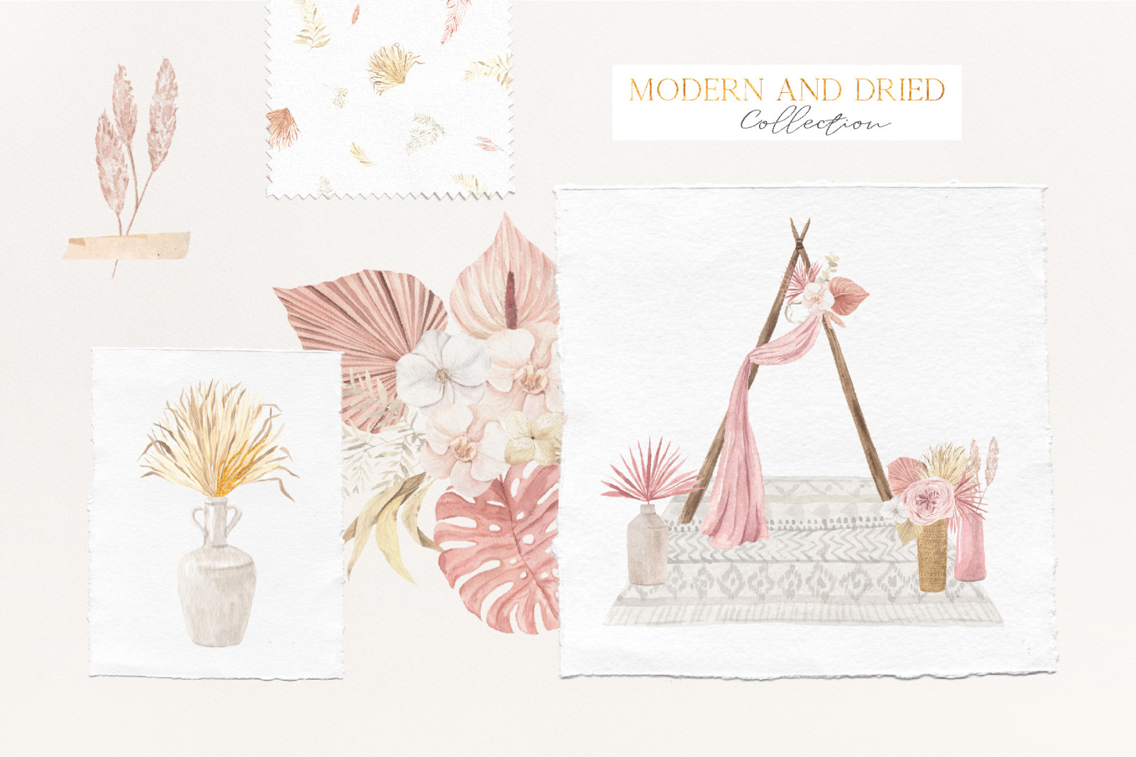 Boho Tropical Dried Watercolor Set Boho Tropical Dried Watercolor Set