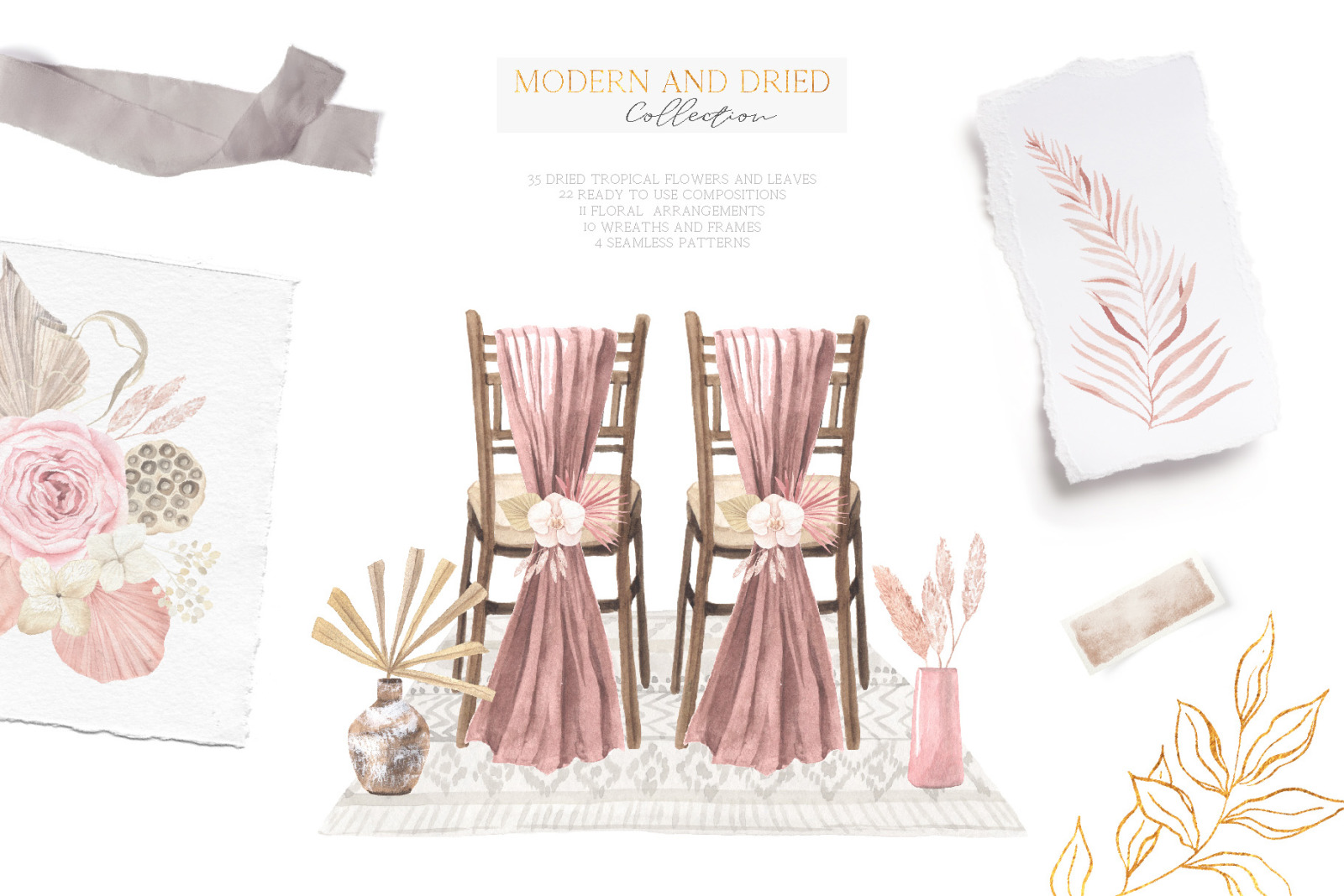 Boho Tropical Dried Watercolor Set Boho Tropical Dried Watercolor Set