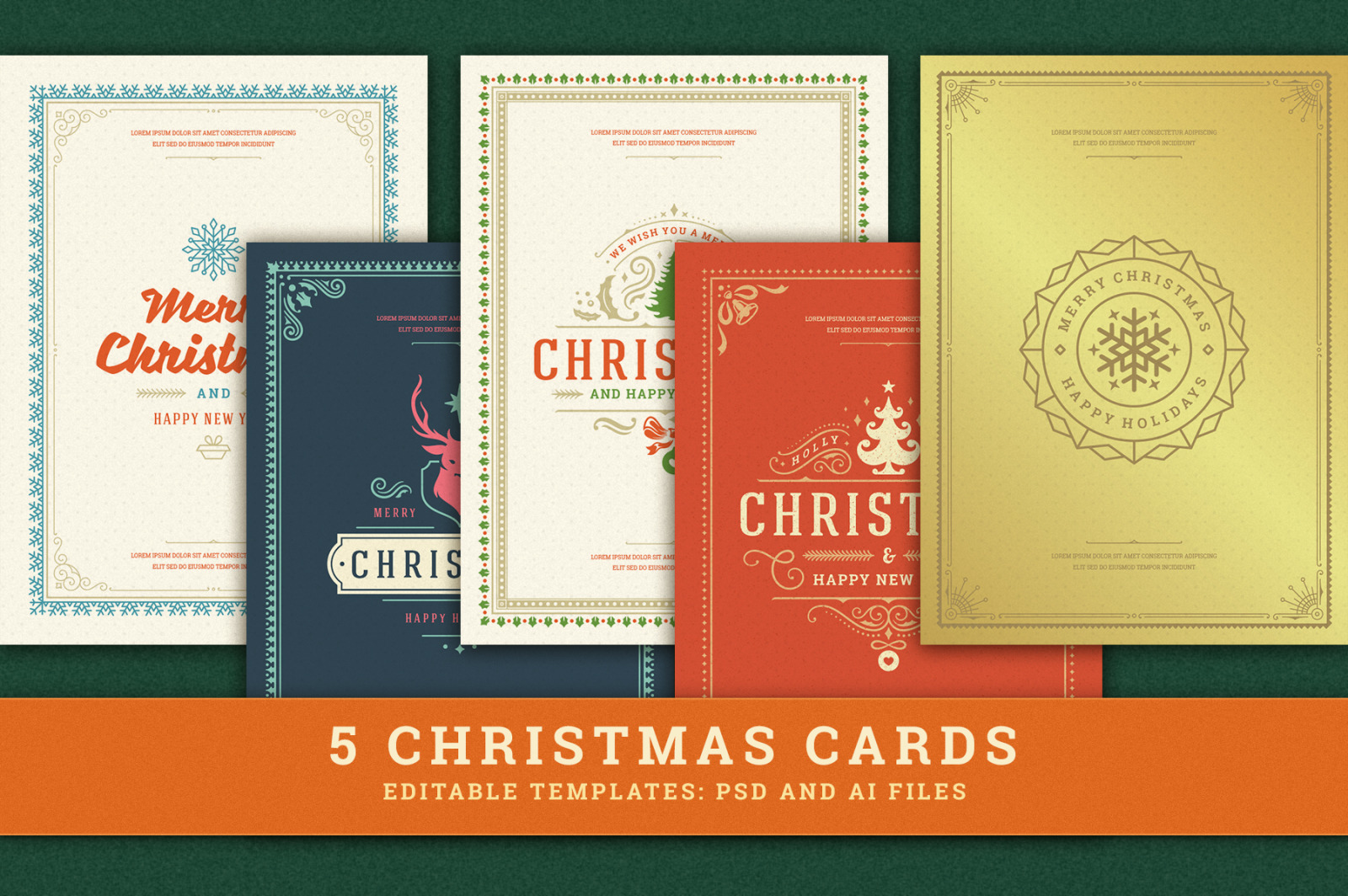 5 Christmas Greeting Cards 5 Christmas Greeting Cards