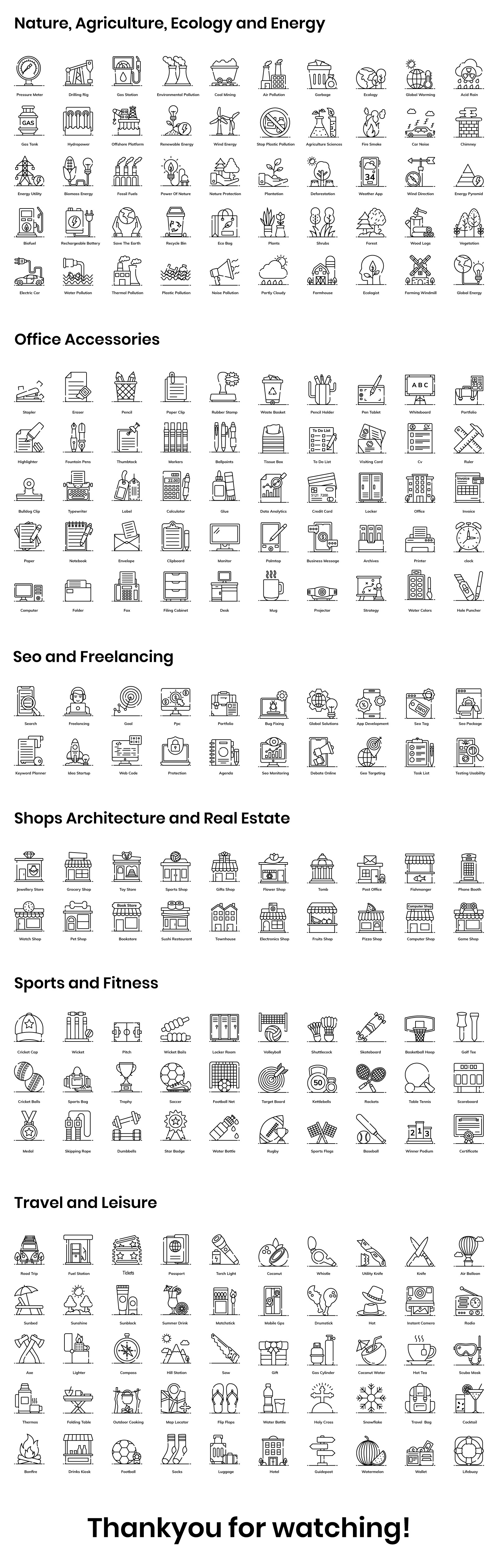 1200+ Flat Outline Icons 1200+ Flat Outline Icons