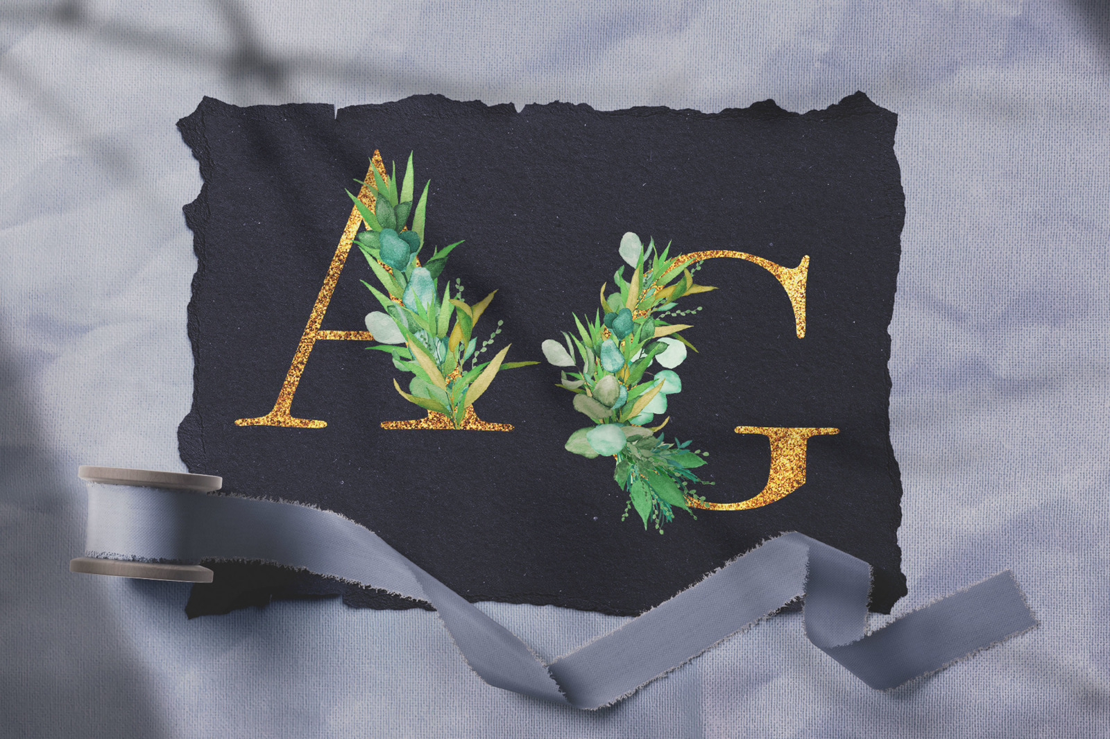 Botanical Watercolor and Glitter Alphabet Elements. Botanical Watercolor and Glitter Alphabet Elements.