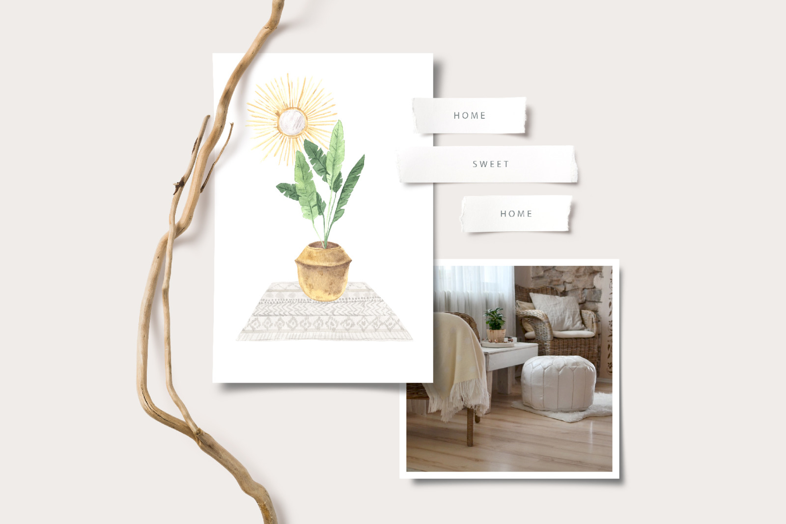 Watercolor Boho Home Interior Clipart