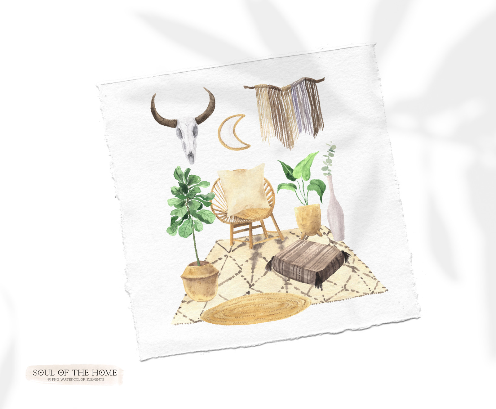 Watercolor Boho Home Interior Clipart Watercolor Boho Home Interior Clipart
