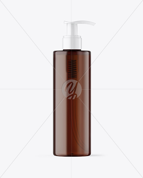 Amber Cosmetic Bottle with Pump Mockup