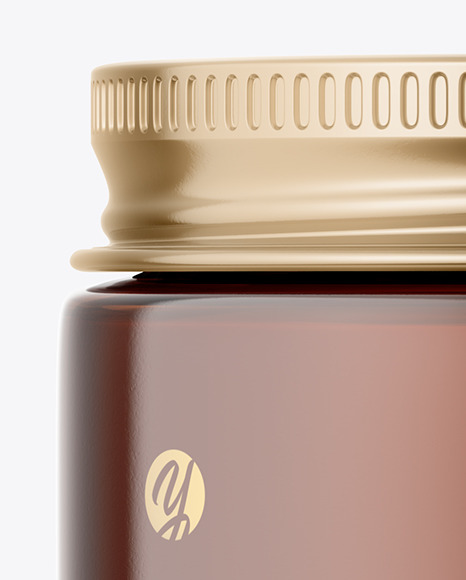 Amber Glass Cosmetic Jar with Metallic Cap Mockup