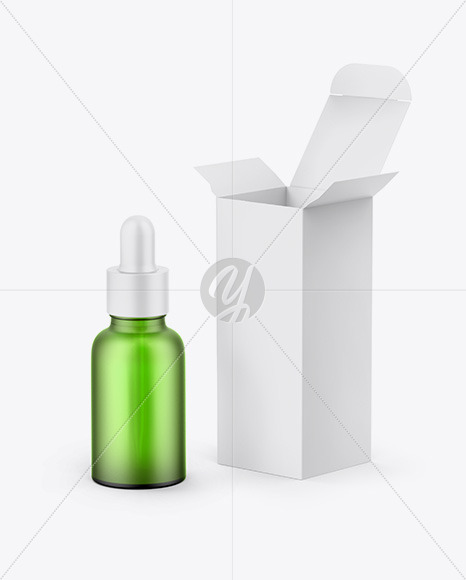 Paper Box W/ Green Dropper Bottle Mockup