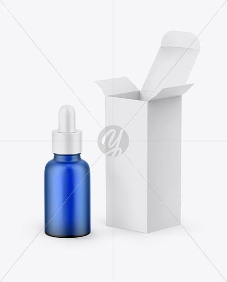 Paper Box W/ Blue Dropper Bottle Mockup