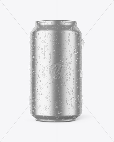 Aluminium Can With Water Drops Mockup