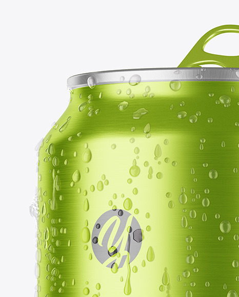 Aluminium Can With Water Drops Mockup