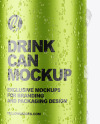 Aluminium Can With Water Drops Mockup