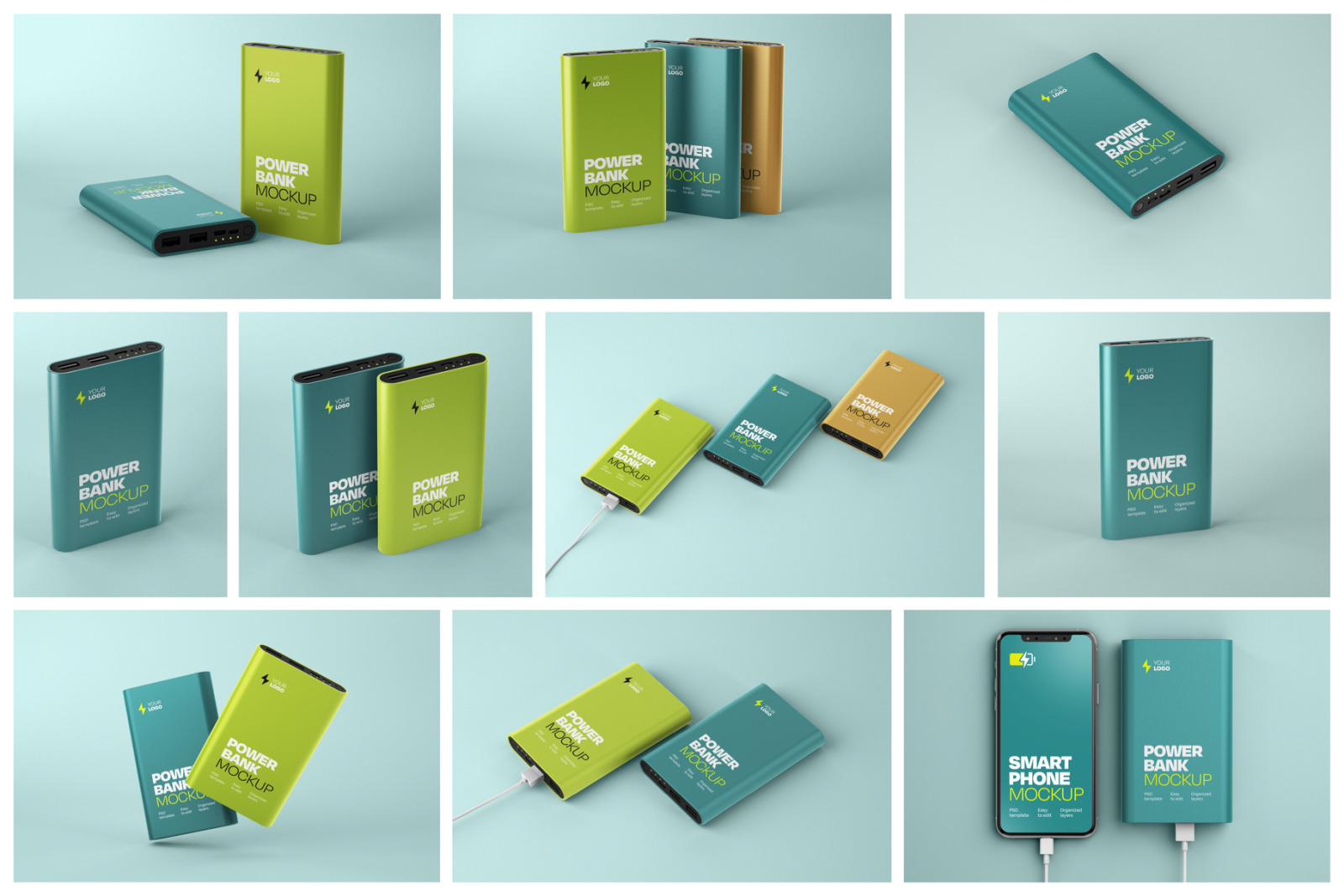 Glossy Power Bank Mockup Set