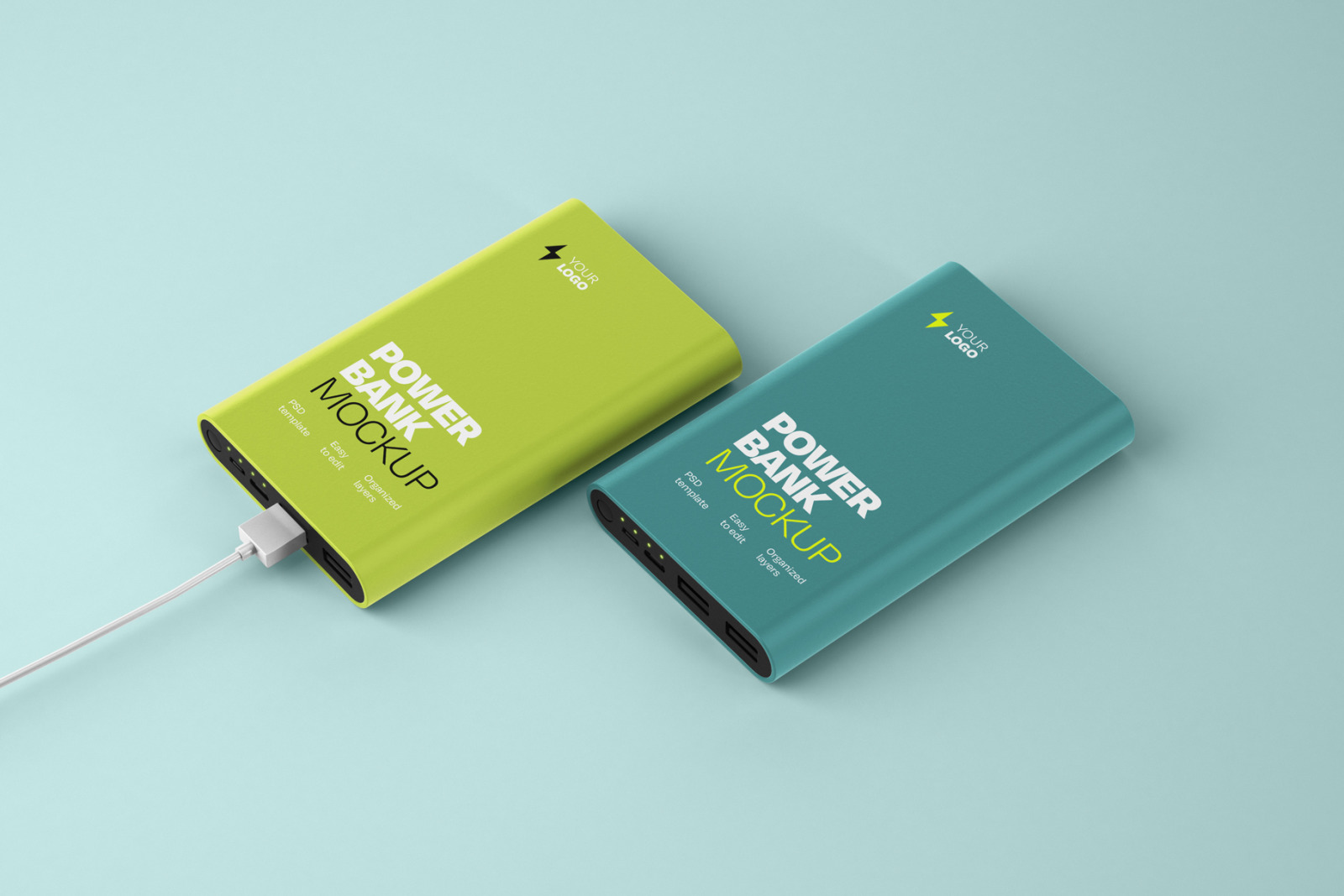 Glossy Power Bank Mockup Set Glossy Power Bank Mockup Set