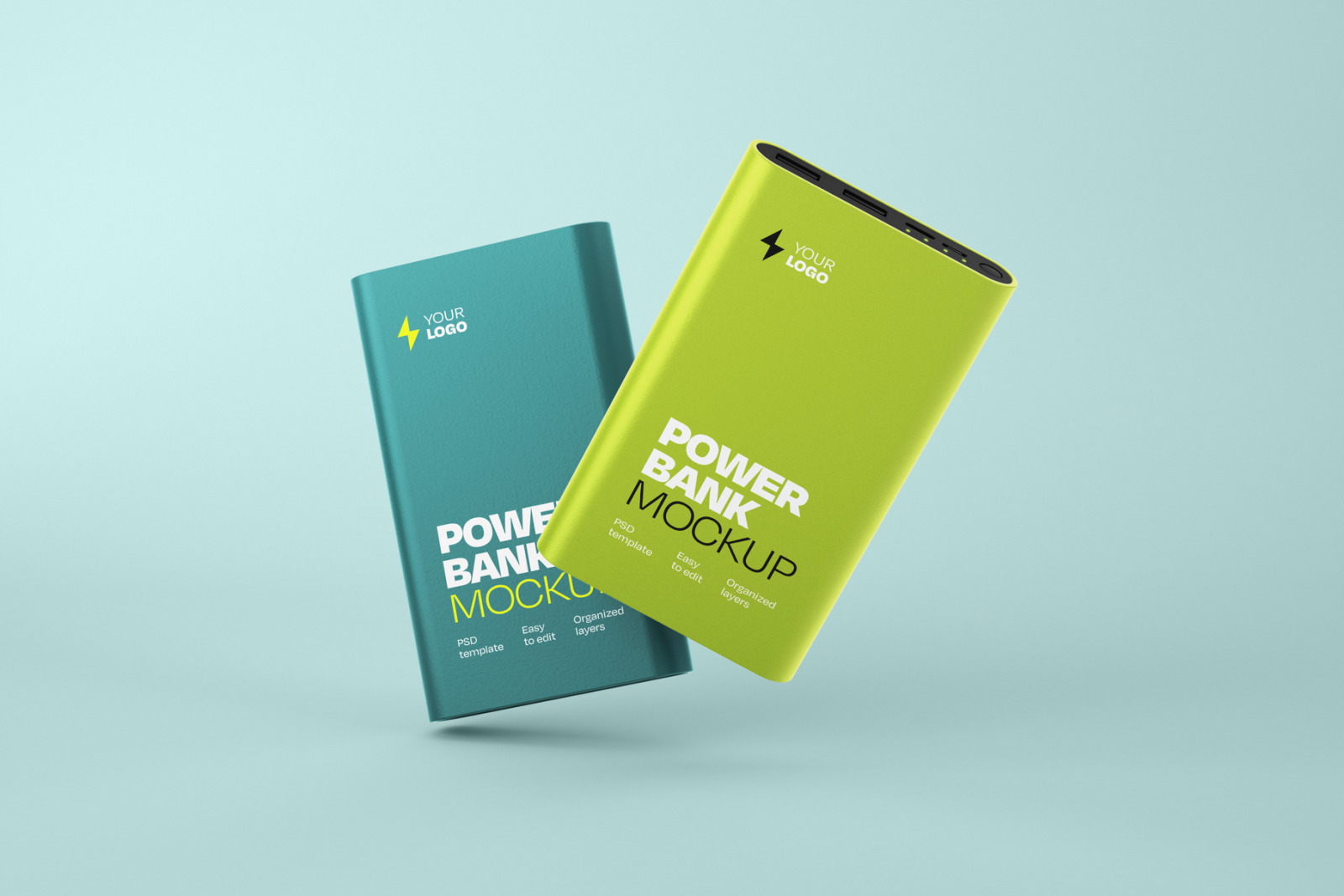 Glossy Power Bank Mockup Set Glossy Power Bank Mockup Set