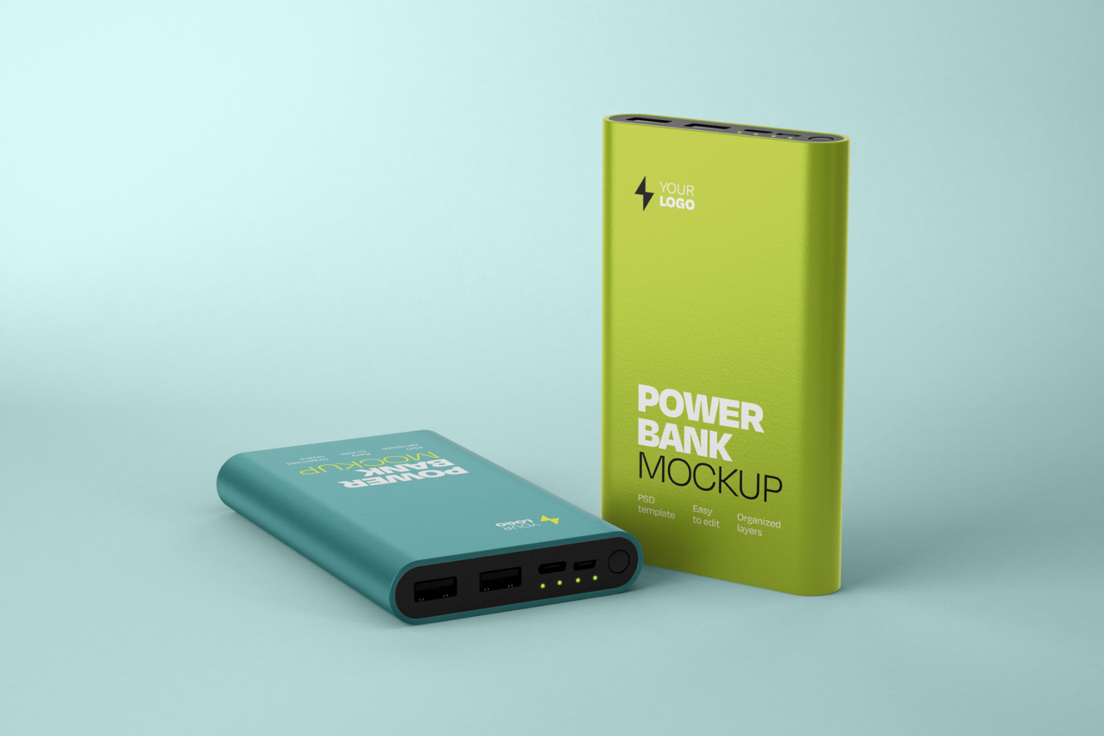 Glossy Power Bank Mockup Set Glossy Power Bank Mockup Set