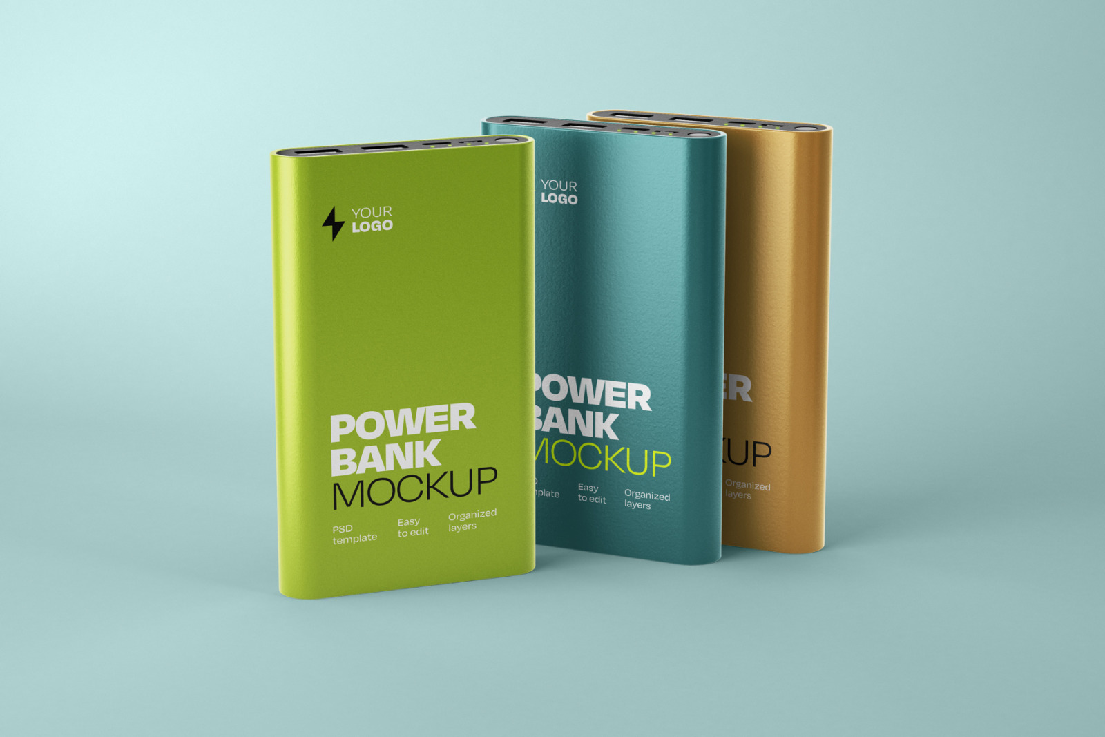 Glossy Power Bank Mockup Set Glossy Power Bank Mockup Set