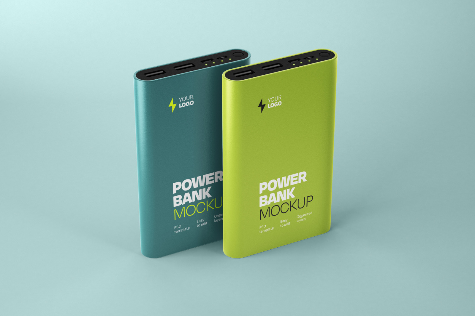 Glossy Power Bank Mockup Set Glossy Power Bank Mockup Set