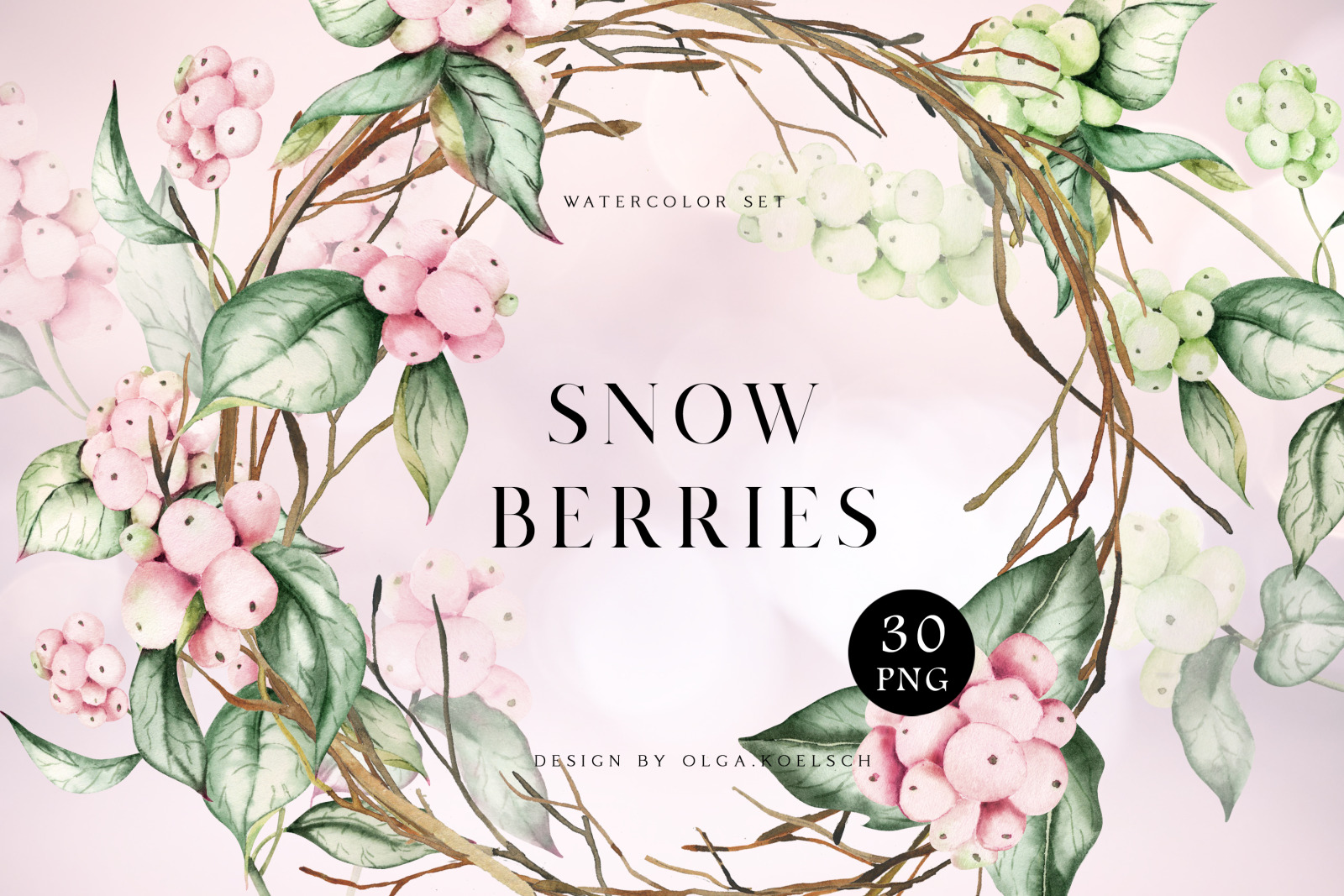 Watercolor winter flowers clipart Christmas bundle with hand drawn flower, christmas wreath