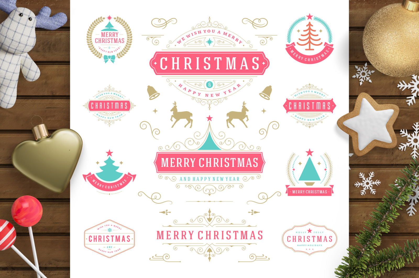 Christmas 30 labels and badges