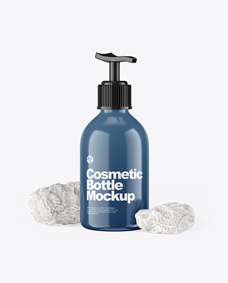Cosmetic Bottle with Pump & Coral Sponges - Coral
