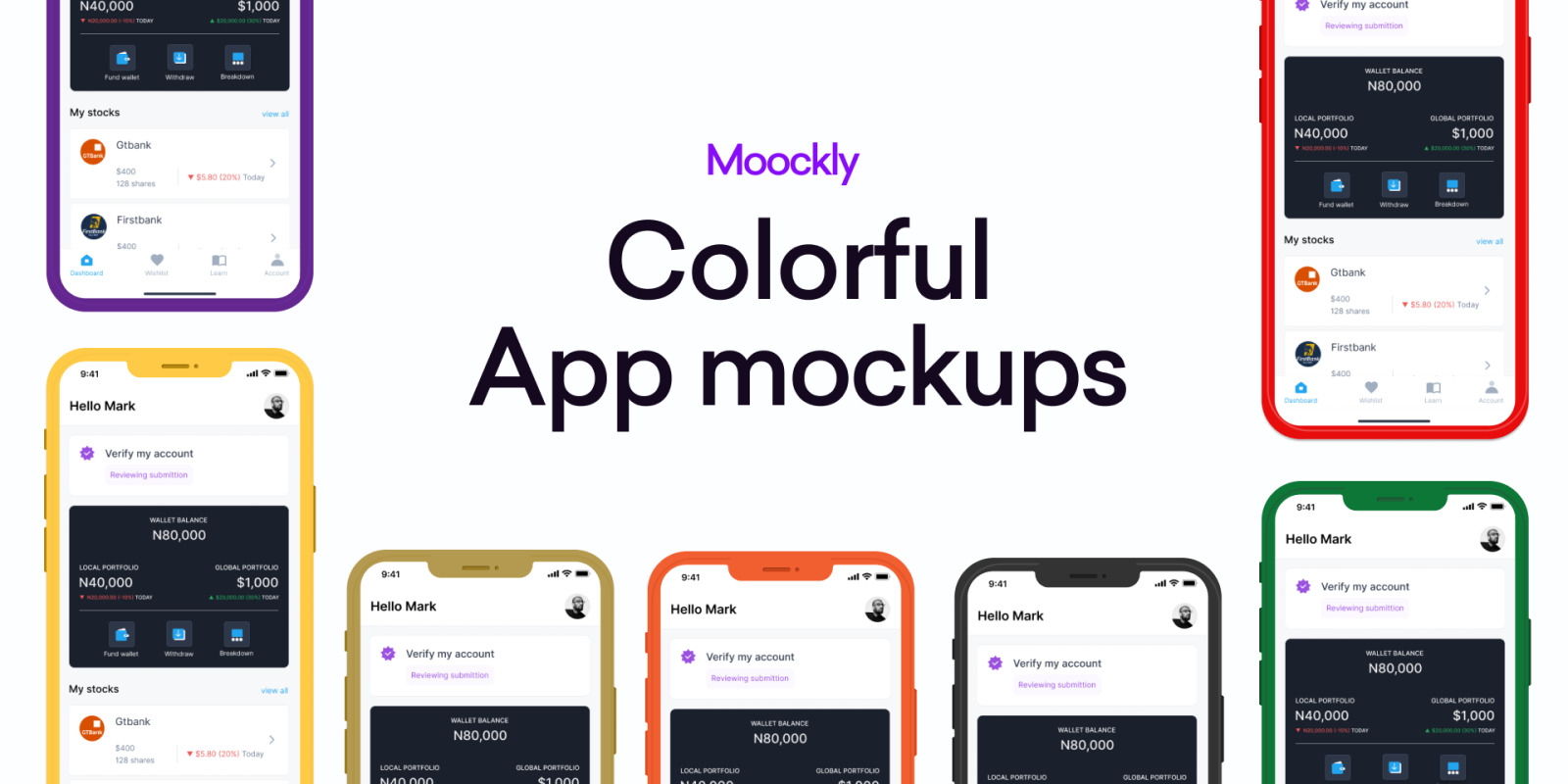 Moockly colorful app mockups Moockly colorful app mockups
