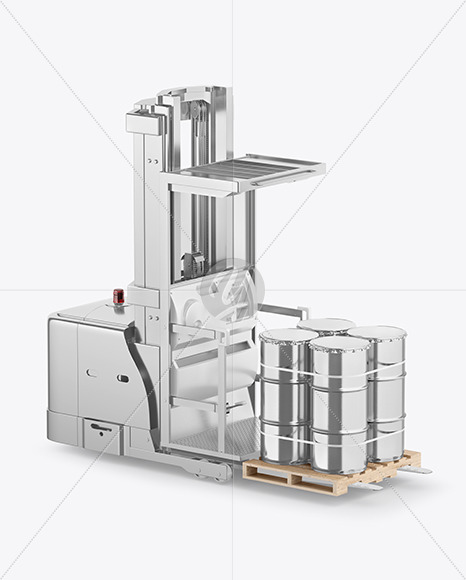 Fork Lift w/ 4 Metallic Barrels & Wooden Pallet Mockup