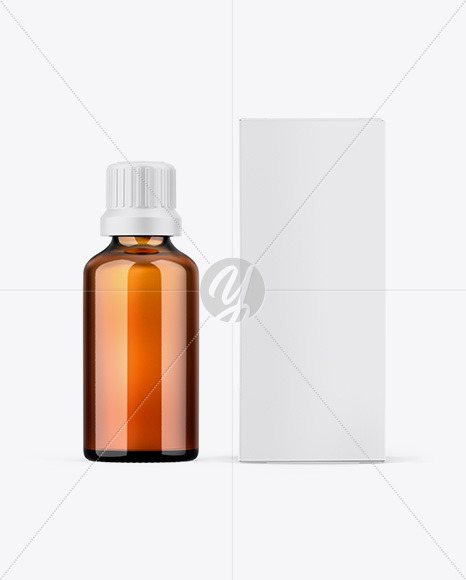 Paper Box W/ Amber Bottle Mockup