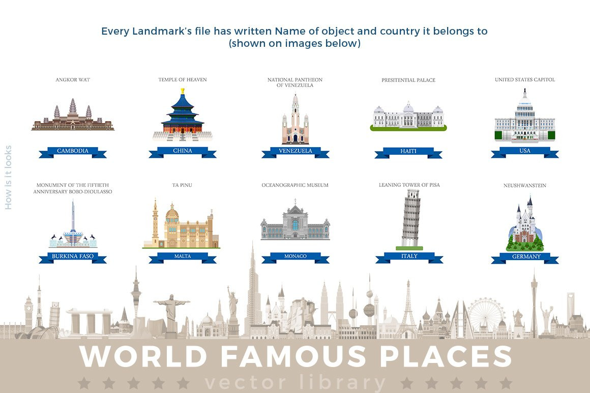 World Famous Places vector library