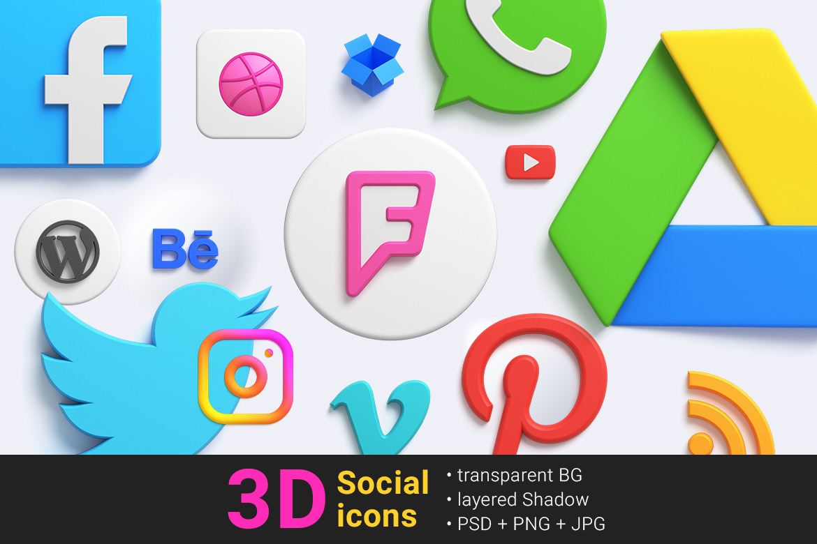 Social icons 3D pack Social icons 3D pack