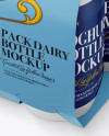 6 Pack Glossy Dairy Bottle Mockup - Halfside View (High Angle)