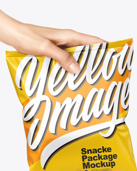 Glossy Snack Package in a Hand Mockup