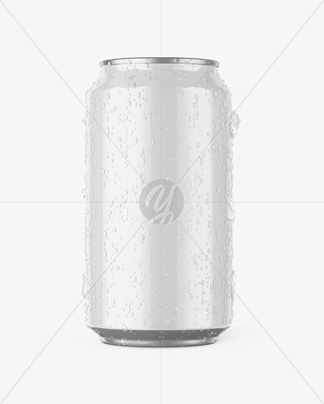 Aluminium Can With Glossy Finish &amp; Water Drops Mockup