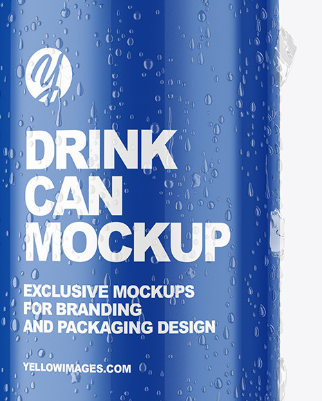 Aluminium Can With Glossy Finish &amp; Water Drops Mockup