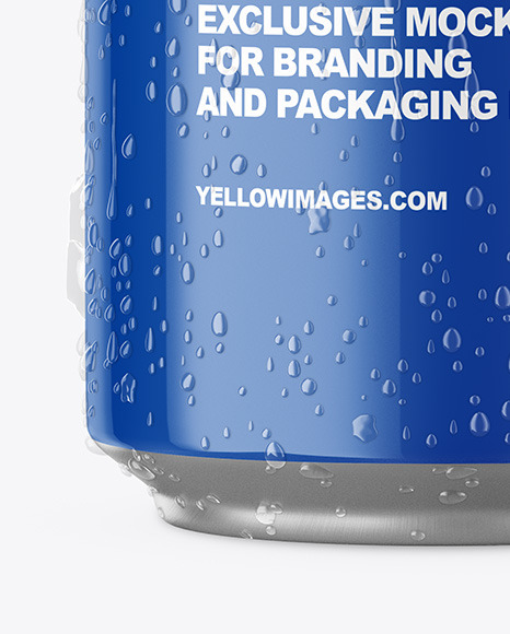 Aluminium Can With Glossy Finish &amp; Water Drops Mockup