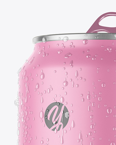 Aluminium Can With Matte Finish & Water Drops Mockup