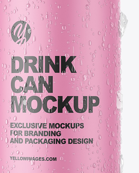 Aluminium Can With Matte Finish & Water Drops Mockup